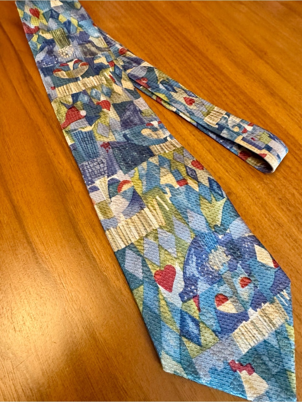 Ermenegildo Zegna Blue, Teal & Red Geometric/Abstract Artistic Silk Tie